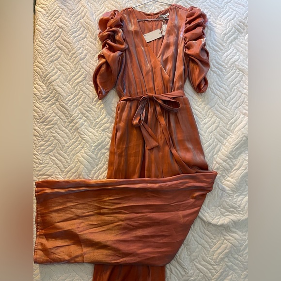 FREE PEOPLE - BTFL LIFE iridescent blue rust pink puff sleeve jumpsuit - Picture 6 of 7